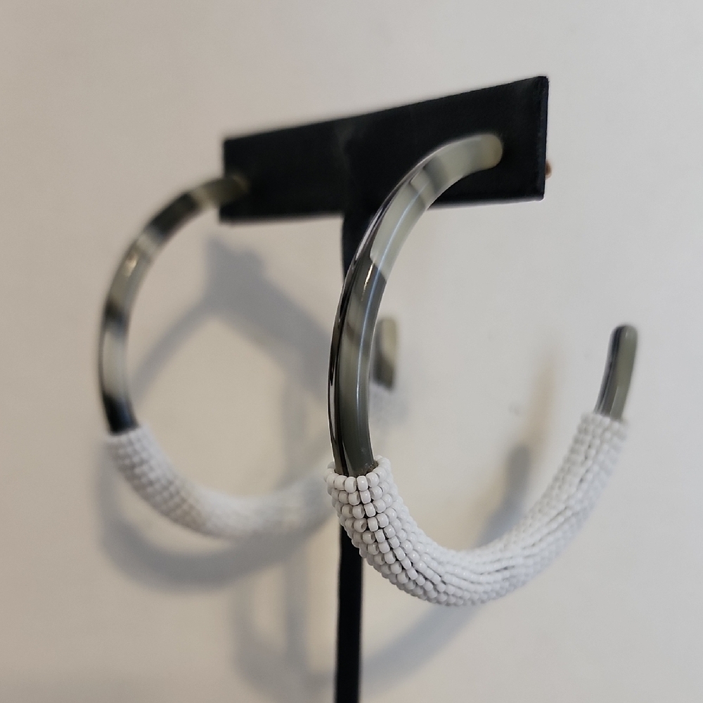 White Beaded Hoop Earrings